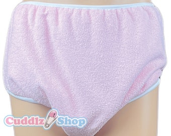 Cuddlz Baby Pink Double Thickness Adult Terry Towelling Incontinence Pants Brief For Men Or Women Washable Nappy Diaper