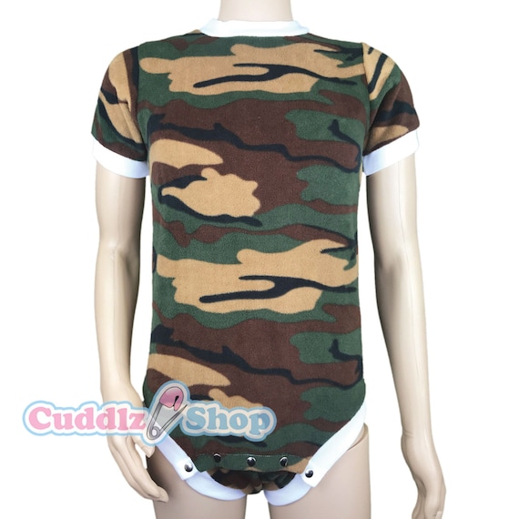 Cuddlz Short Green Camouflage Pattern Adult Onesie Crotch
