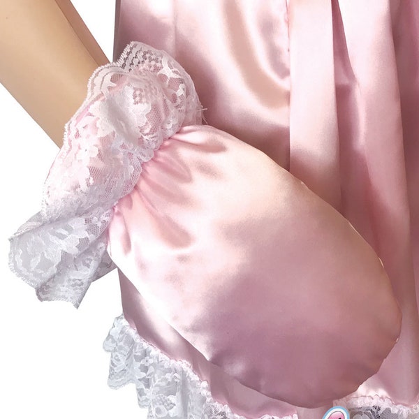 Mitaines Sissy en satin rose, bleu ou noir Cuddlz rembourrées et doublées de coton avec de la dentelle autour du poignet pour hommes femmes dames