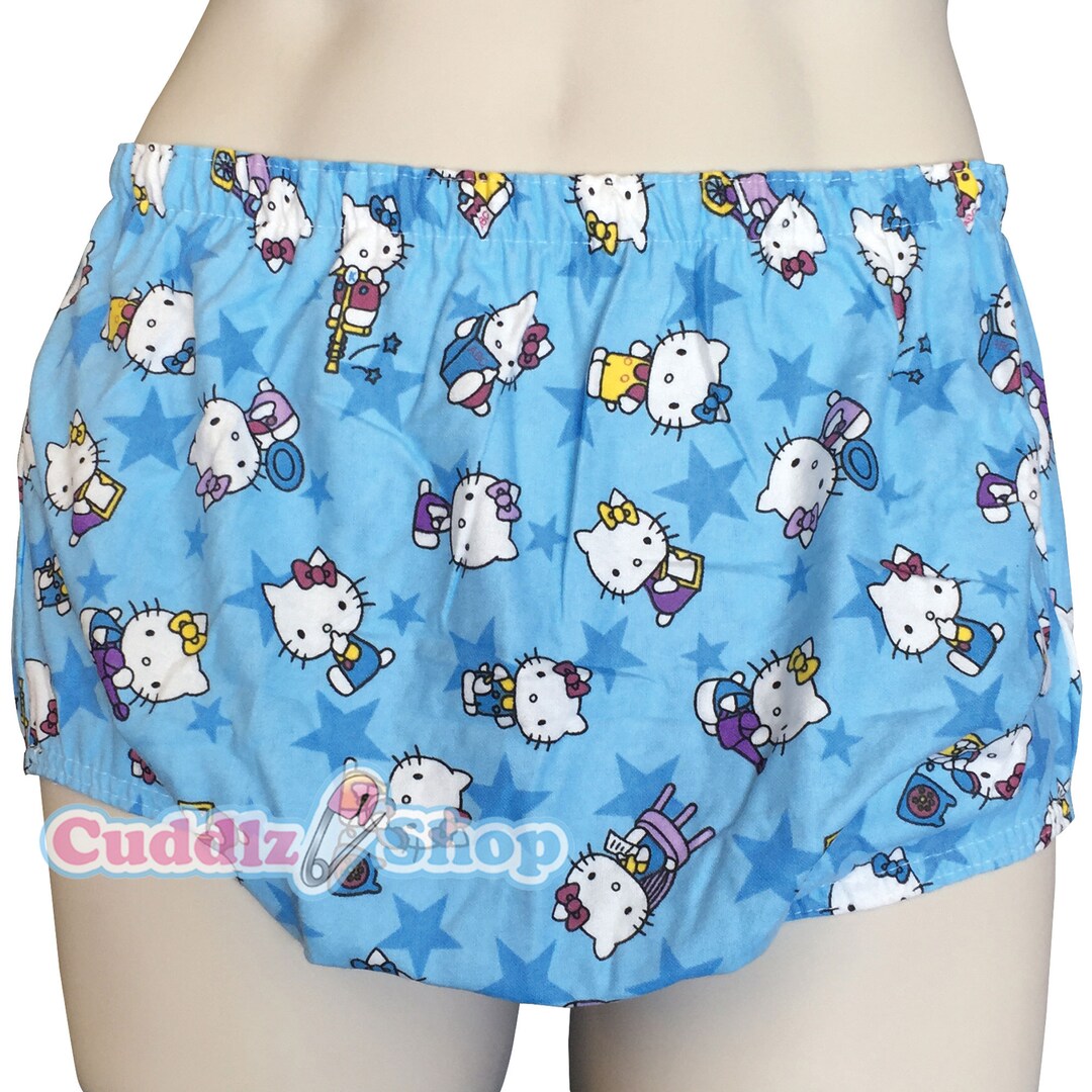 Cuddlz Adult Sized Blue Kitty Cat Pattern Plastic and Cotton