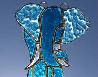 Elephant stained glass suncatcher / blue elephant suncatcher