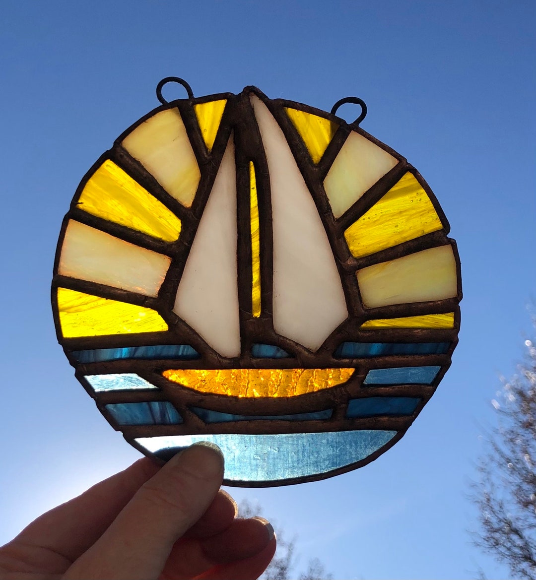 Sailboat Stained Glass Suncatcher / Stained Glass Boat Etsy