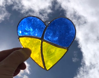 Ukraine heart stained glass suncatcher