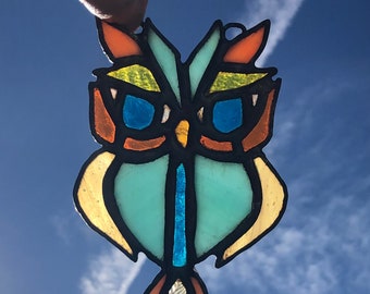 Owl stained glass suncatcher