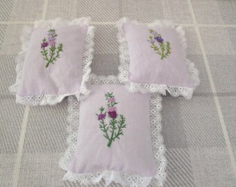 Vintage style hand embroidered lavender bag