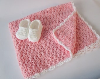 Pink Crochet Shell Baby Pram Blanket