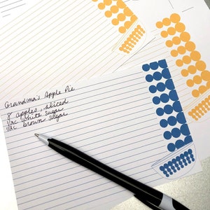 Pyrex Recipe/Note - 2 card set 4x6 - Dots pattern - Printable w/template, Ver 1 Blue/Yellow
