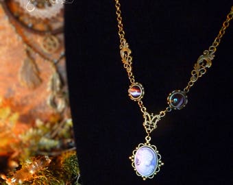 Necklace pendant Pagan Wicca medieval antique-bronze purple gift set Vintage Bohemian Boho Victorian hippie Camée
