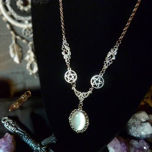 Necklace Pendant Pagan Wicca Medieval Gothic Antique Silver White Gift Set Vintage Pentagram Victorian Tendril