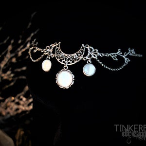 fairy wedding headpiece forhead jewelry tiara shooting festival renaissance silver celtic pagan wicca triple moon crescent