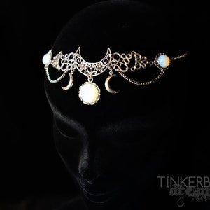 moon fairy wedding elven headpiece forhead jewelry tiara shooting festival renaissance silver celtic pagan wicca triple moon crescent