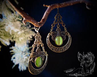 Oorbellen Pagan Wicca Wicca Witchy Middeleeuwen groene antiek-bronzen Vintage gift Victoriaanse Keltische Crescent Luna maan Renaissance