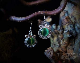 earrings pagan wicca wiccan medieval gothic celtic vintage victorian antique silver gift Renaissance green dark green