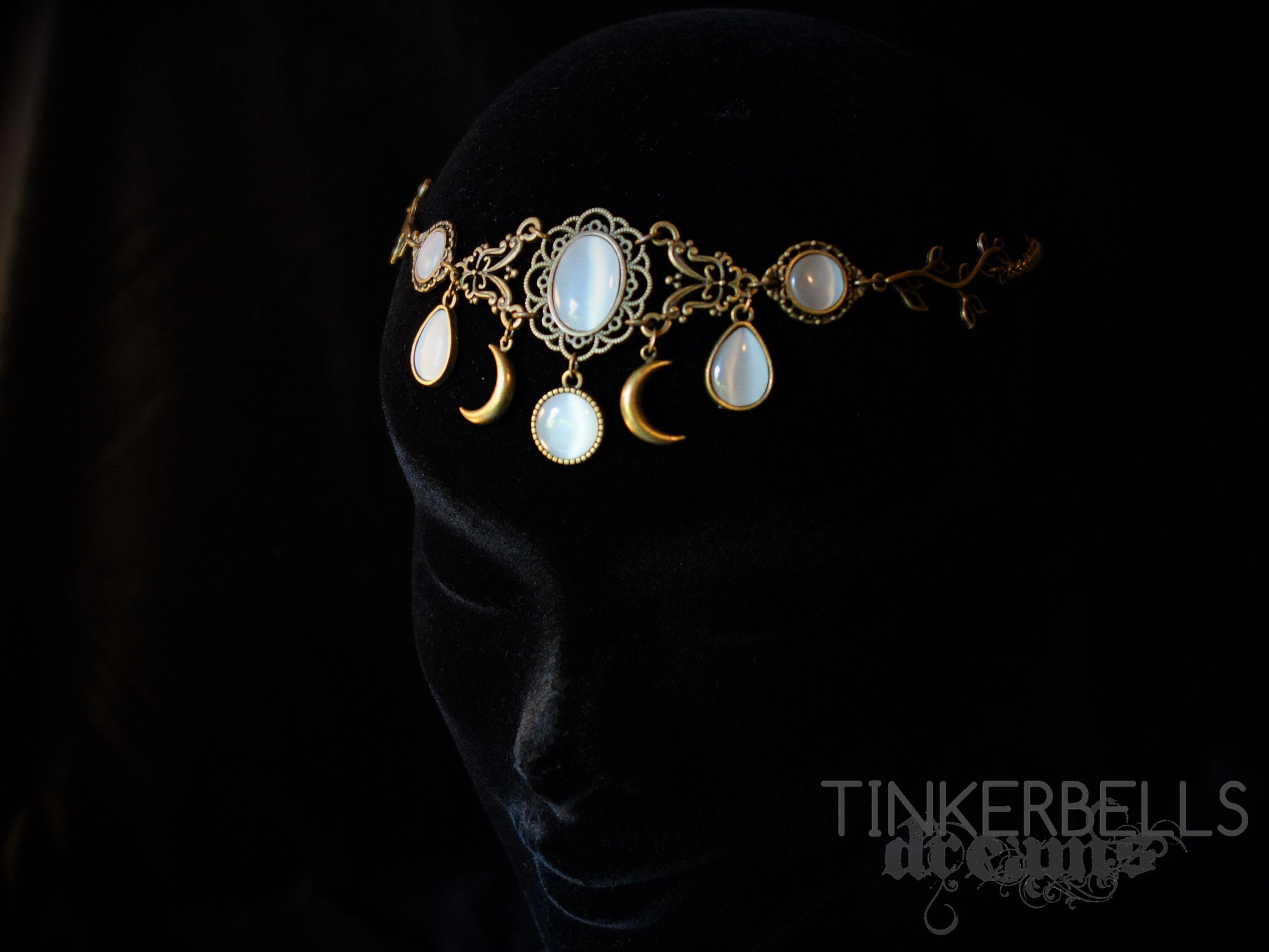 fairy wedding headpiece forhead jewelry tiara shooting festival renaissance bronze celtic pagan medieval wicca triple moon