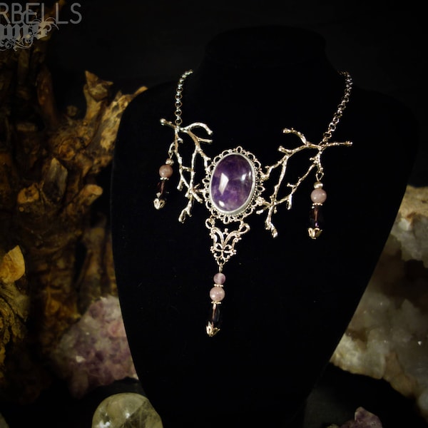 necklace wicca pagan medieval vintage gothic wiccan victorian celtic antique silver gift set Amethyst purple