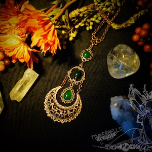 necklace wicca wiccan pagan wiccanjewelry copper green jade agate gift box crescent luna tiple moon