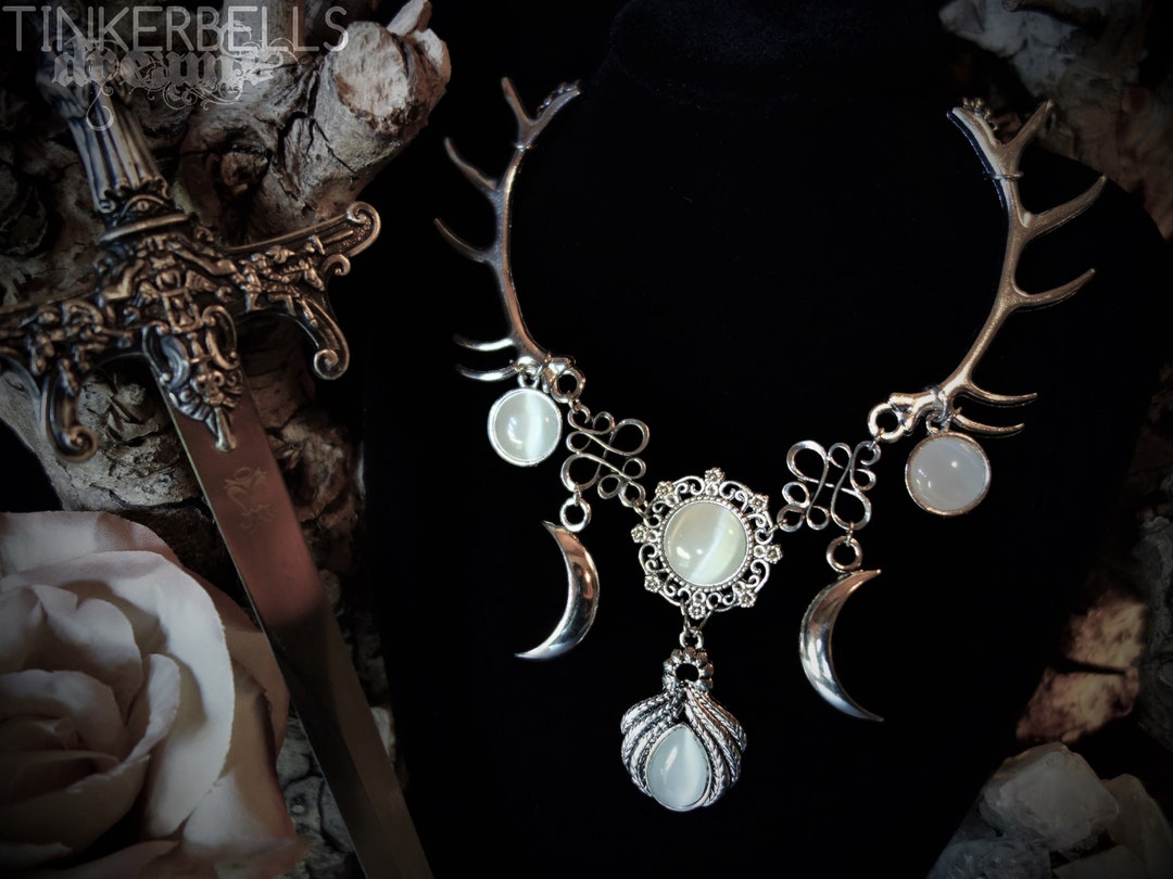 Necklace Wicca Pagan Gothic Wiccan Antique Silver Gift Antlers White ...
