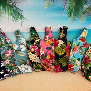 Hawaiian Fabric Market Bag: Reusable Reversible Cotton Grocery Bag