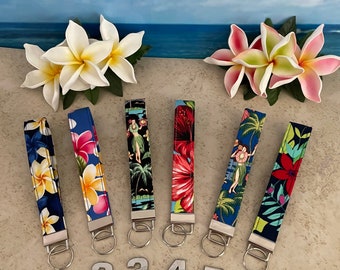 Hawaiian Key Fob ~ Hawaiian Fabric Keychain ~ Hawaiian Wristlet Keychain ~ Made With Aloha Key Fob ~ Hawaiian Keychain ~ Hawaiian Gift