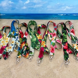 Lanière en tissu hawaïen : porte-badge floral tropical