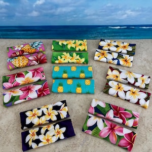 Hawaiian Fabric Luggage Handle Wraps: Reversible Suitcase Spotters - Set of Two
