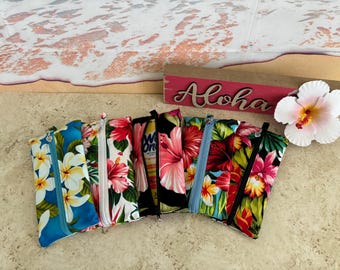 Hawaiian Floral Zipper Pouch: Wet Ones Travel Case, Pencil Bag