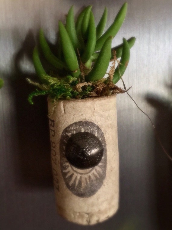 10 Faux Succulent Wine Cork Planters With Magnets Custom and Handcrafted.