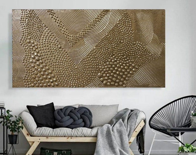 Gold 3D Texture Painting: Large Abstract Metallic Canvas Art
