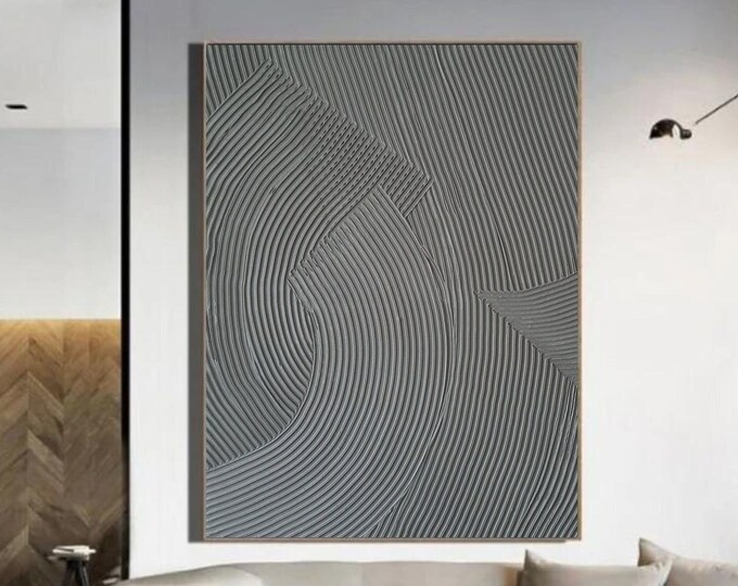 Large Gray Abstract Textured Wall Art: Oversized  Modern Canvas Plaster Painting