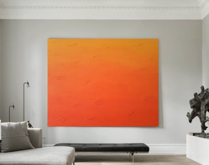 Oversized Abstract Orange Painting: 3D Texture Modern Wall Art