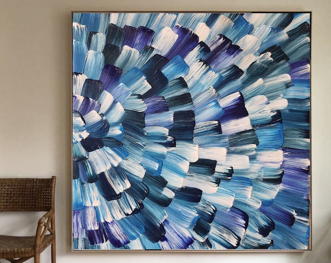 Large Blue Abstract Painting: Modern Colorful Canvas Wall Art