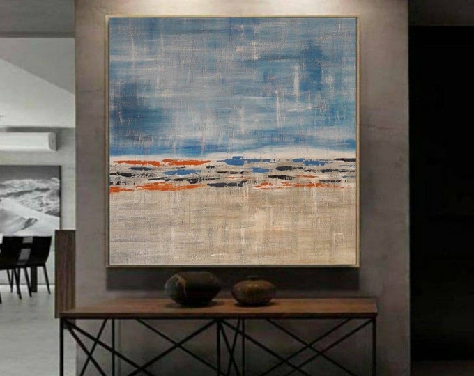 Oversized Seascape Painting: Original Blue Abstract Canvas Art