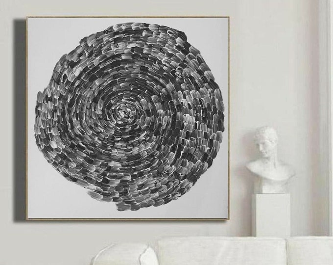 Extra Large Black and White Abstract Acrylic Painting on Canvas
