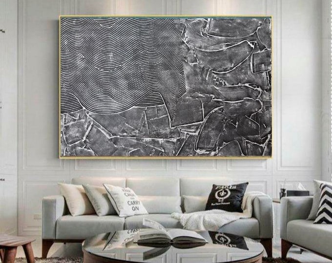Large Black and White Abstract Painting: Textured Modern Canvas Art