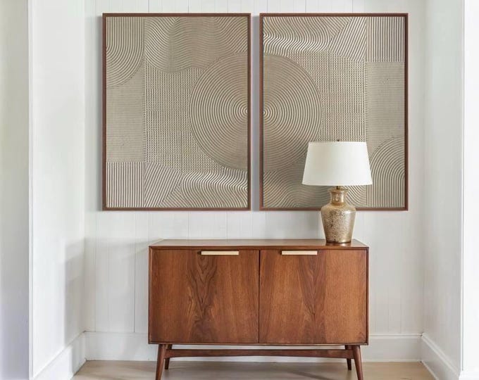 Oversized 3D Geometric Plaster Painting Set: Pearl Metallic Abstract Canvas Art