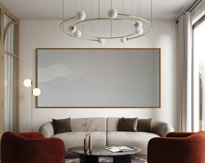 Extra Large White 3D Textured Abstract Canvas Painting: Boho Wall Decor