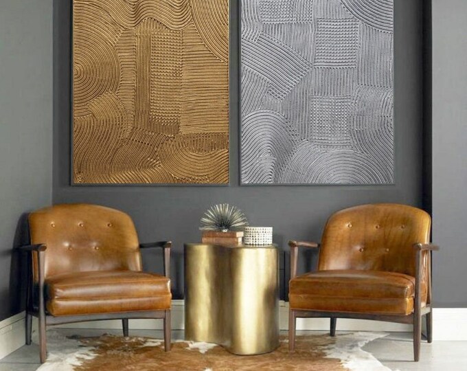 Textured Gold Silver Painting Set: 3D Abstract Canvas Art