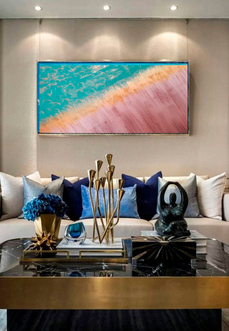 Large Painting Abstract Gold Accent Wall Art Living Room Etsy
