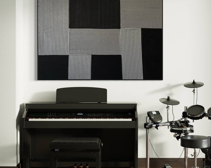 Large Silver Black 3D Abstract Painting: Geometric Volume Lines, 40x60 Canvas