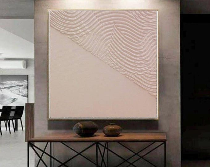 Large White Textured Abstract Wall Art, Minimalist 3D Painting, Modern Neutral Canvas, Contemporary Interior Decor