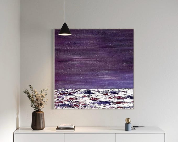 Large Abstract Seascape Painting: Purple Ocean Canvas Art