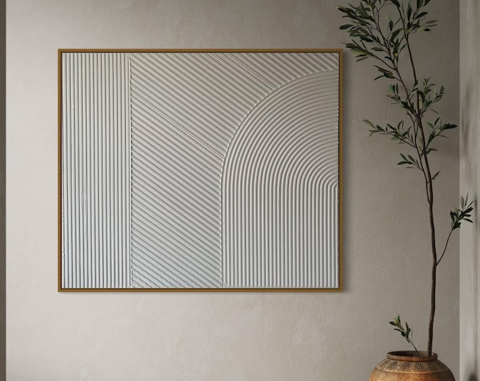 Large Textured Abstract Wall Art Plaster 3d Painting, Oversized Modern Geometric Relief Handmade Canvas