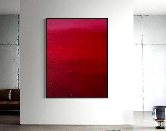 Large Red Abstract Painting, 60”x46” Original Textured Canvas Art, Modern Minimal Wall Art