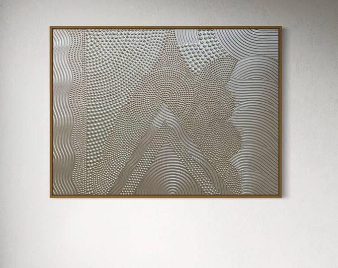 Oversized 3D Textured Painting: Light Gold Abstract Plaster Canvas Art