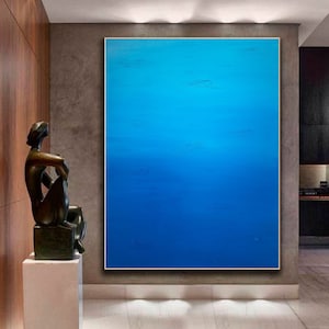 Large Blue Abstract Painting: Modern Textured Canvas Wall Art
