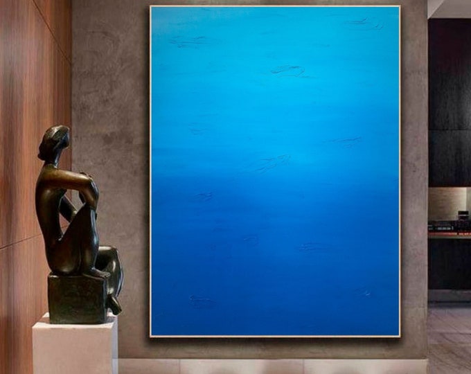 Large Blue Abstract Painting: Modern Textured Canvas Wall Art