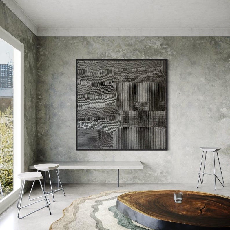 Large Silver Metallic With Patina 3d Plaster Wall Art Abstract Texture