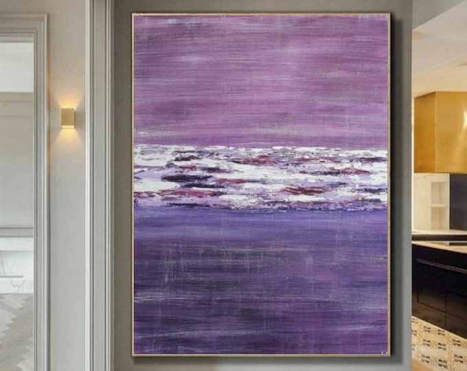 Large Purple Abstract Painting: Modern Seascape Canvas Art