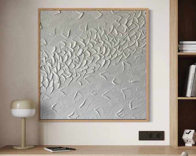 Large White Textured Wall Art Abstract Plaster 3d Painting Handmade Minimalist Canvas Modern Home Decor