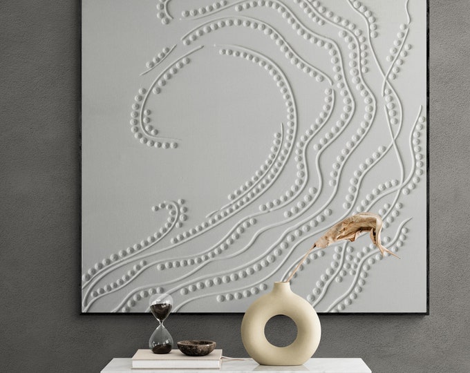 Extra Large White Textured Wall Art Abstract Painting: 3D Modern Calming Wall Decor